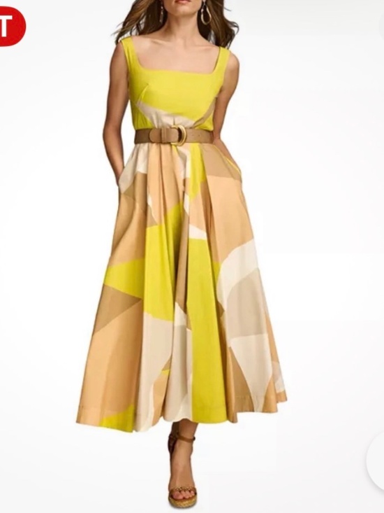 Donna Karan Dresses & Skirts - NWT Donna Karan Belted Maxi Dress Size 10 Yellow Taupe Cream